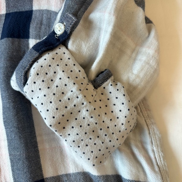 Large Plaid 3/4 sleeve Quarter button up oversized long sleeve - Picture 3 of 10